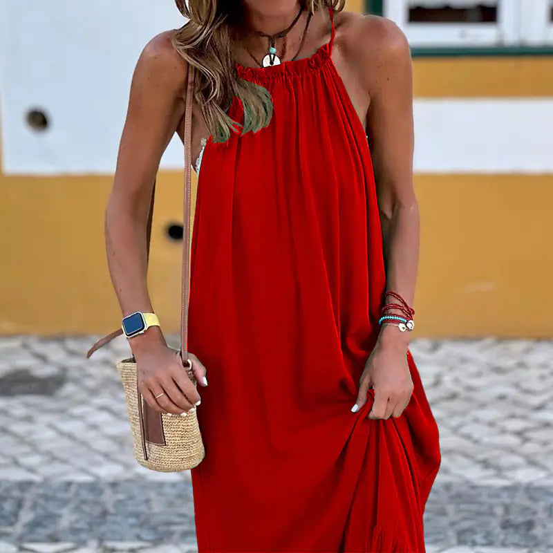 Robe dos nu sans manches de couleur unie