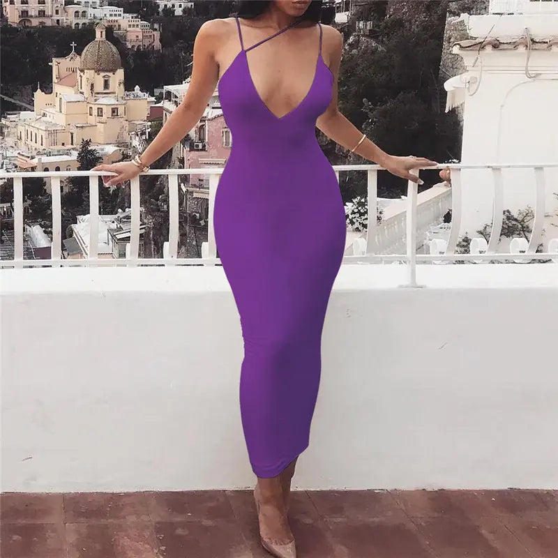 Robe moulante sensuelle à col en V et dos croisé