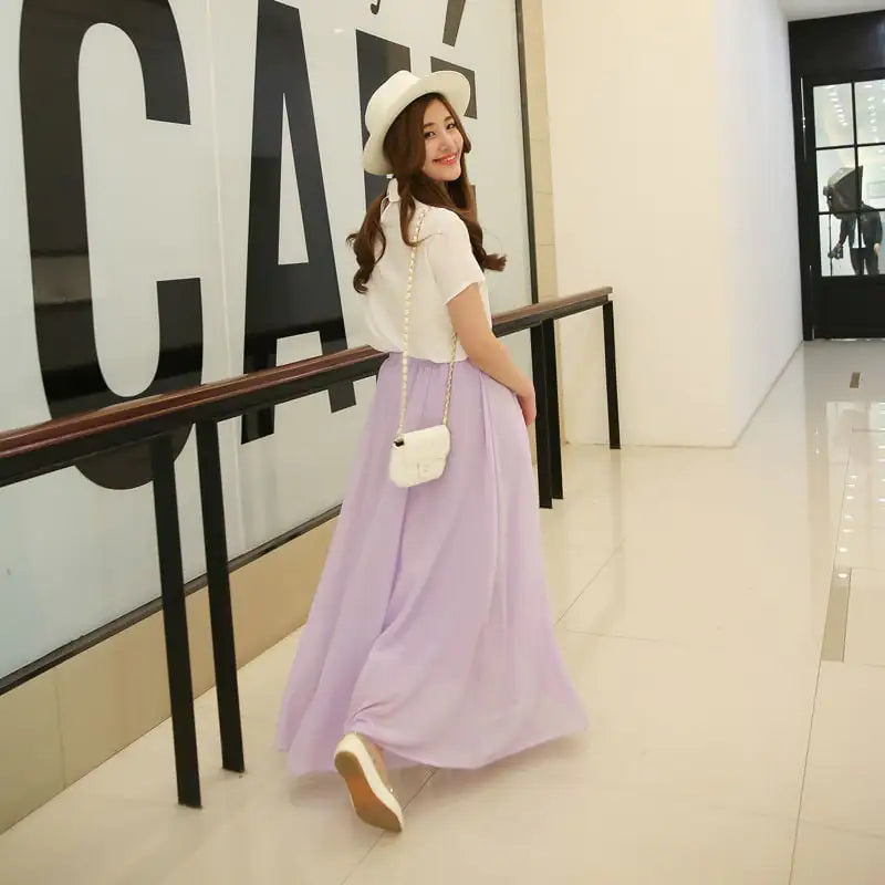 Jupe mi-longue taille haute en mousseline de soie