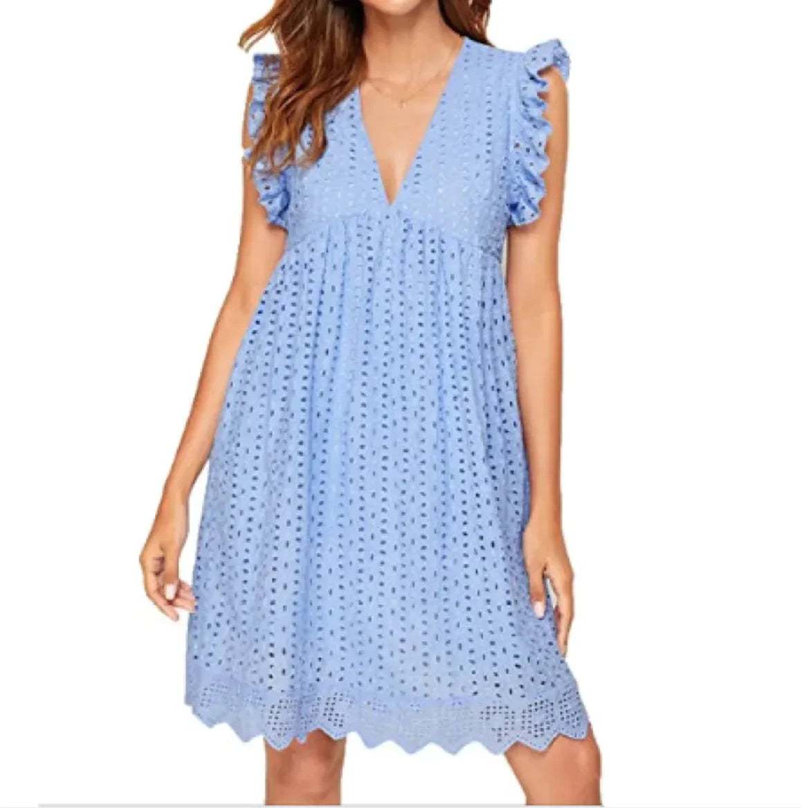 Robe romantique en dentelle ajourée à col en V