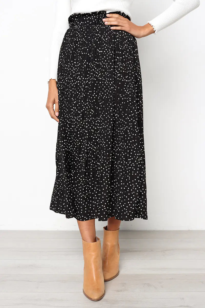 Jupe midi plissée à pois tendance avec poches