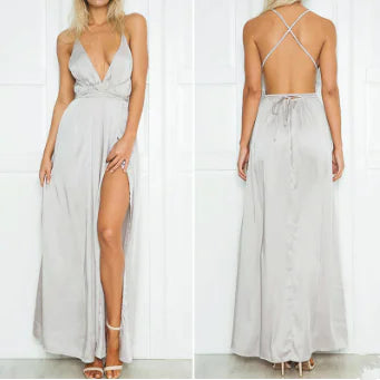 Robe longue d'été dos nu à col en V profond