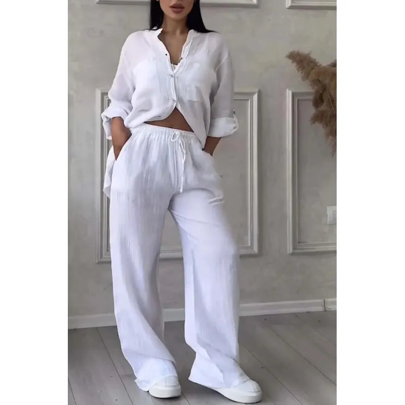 Pantalon à Jambes Larges et Haut à Lacets pour Femme, Ensemble Deux Pièces