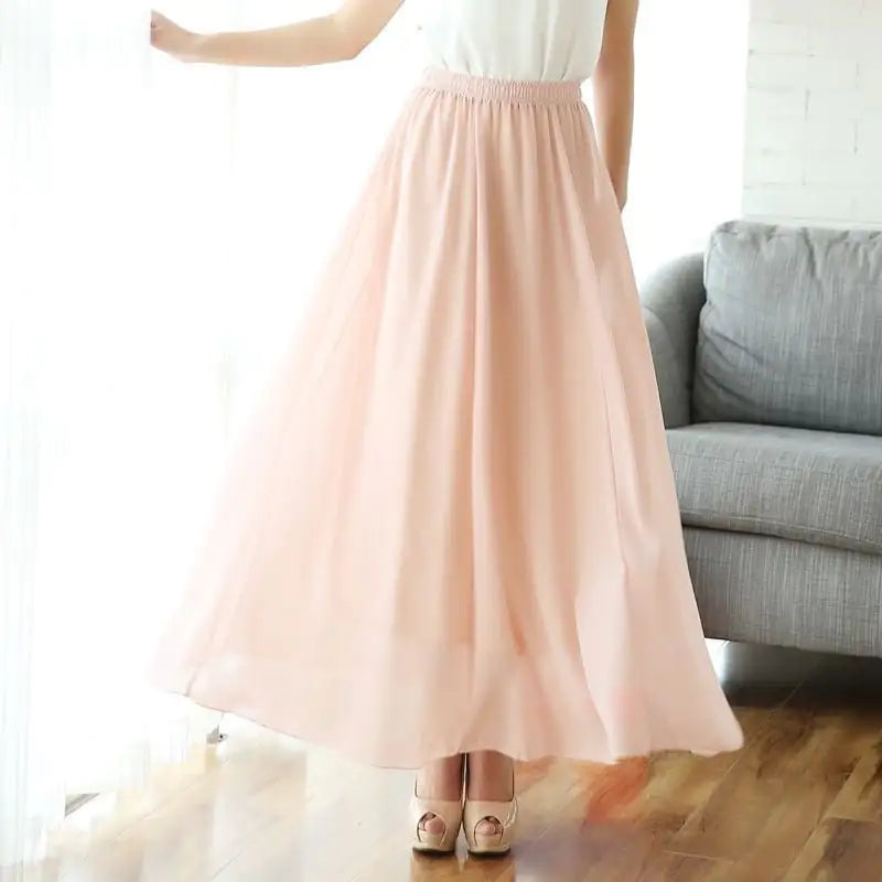 Jupe mi-longue taille haute en mousseline de soie