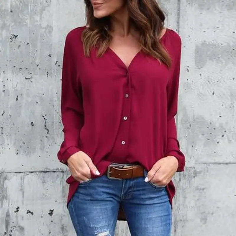 Chemisier boutonné en mousseline à col en V pour femme
