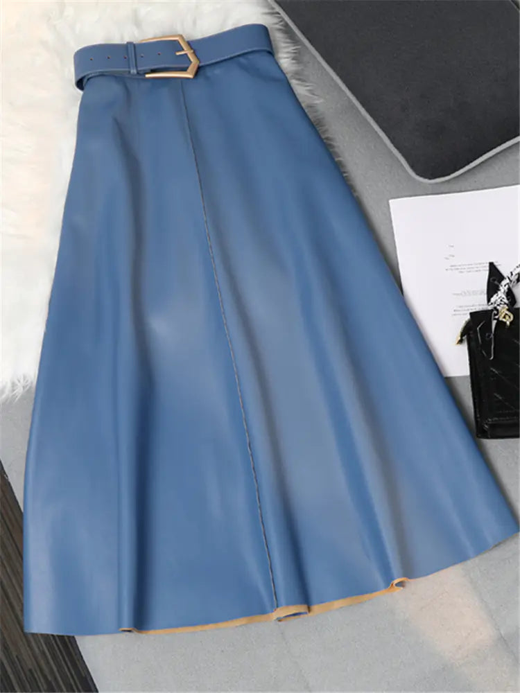 Jupe longue classique en similicuir avec ceinture
