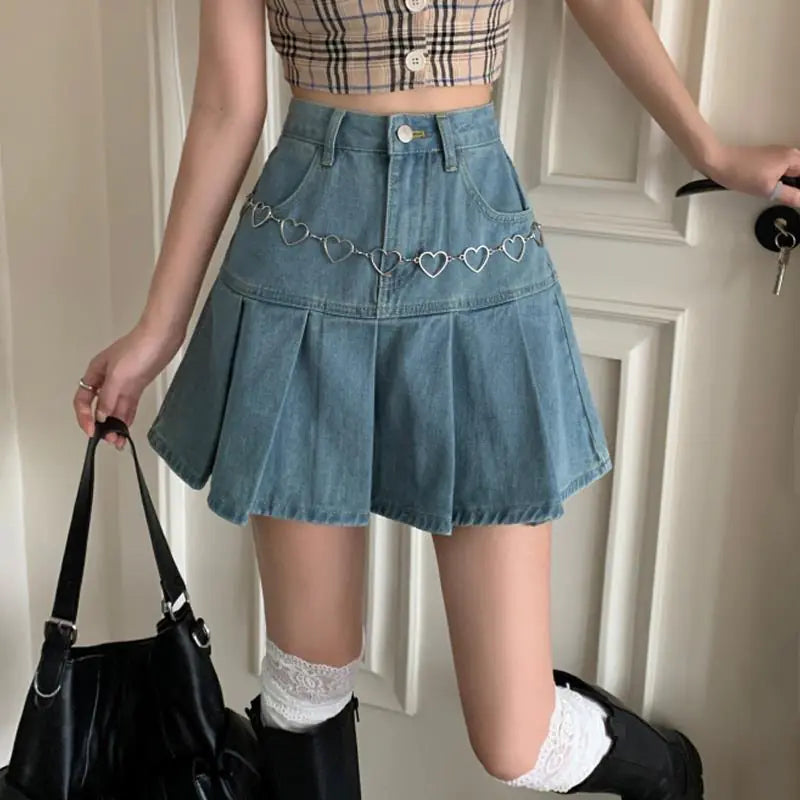 Jupe en jean plissée taille haute