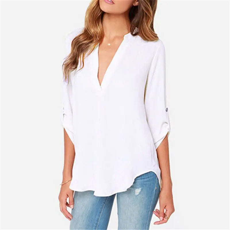 Chemisier en mousseline froissé à col en V pour femme grande taille