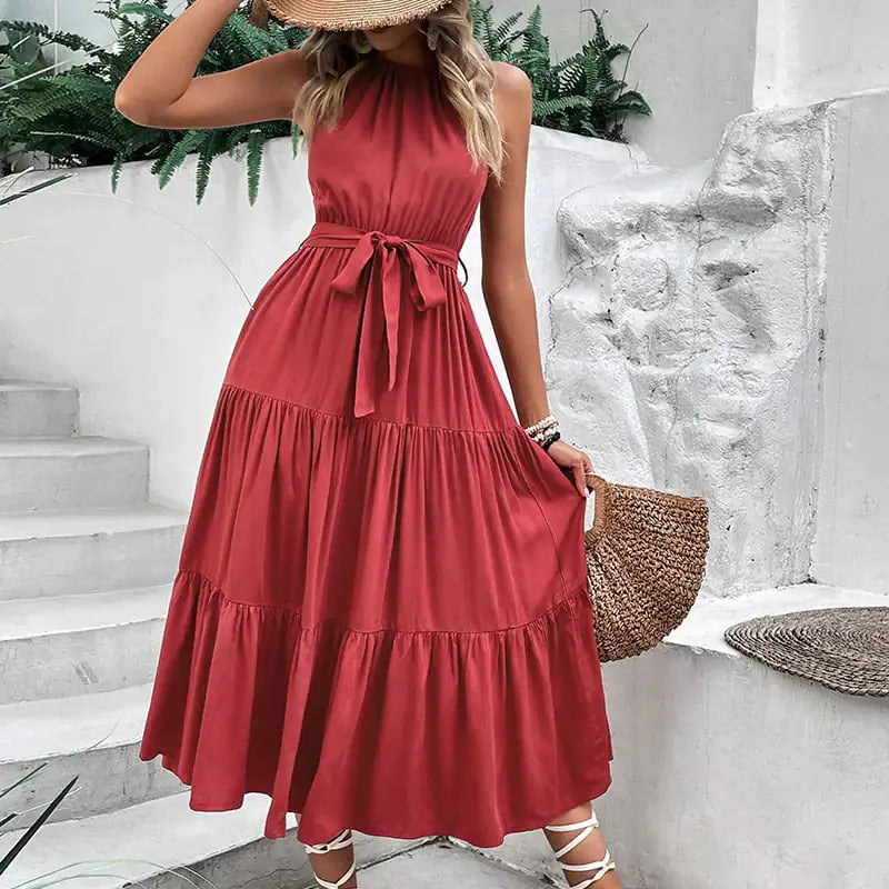 Robe dos nu de couleur unie pour femme