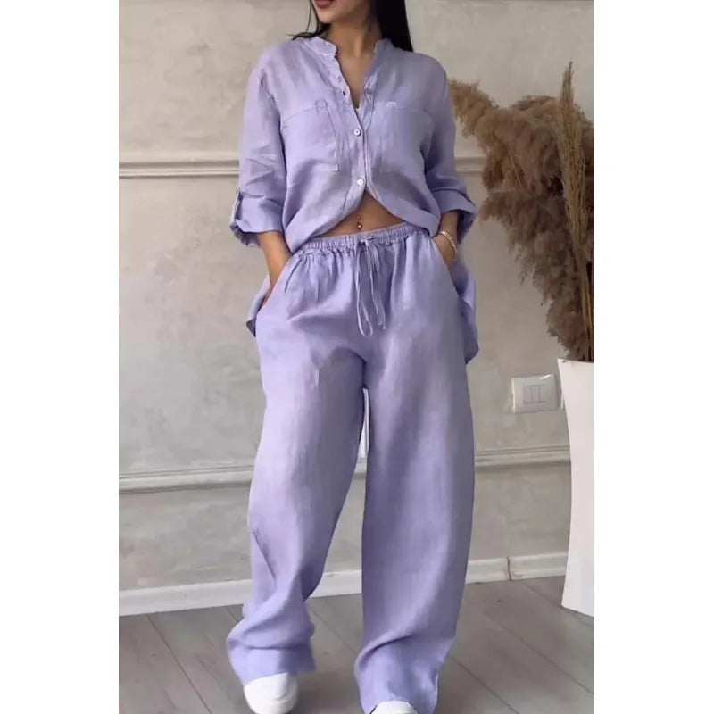 Pantalon à Jambes Larges et Haut à Lacets pour Femme, Ensemble Deux Pièces