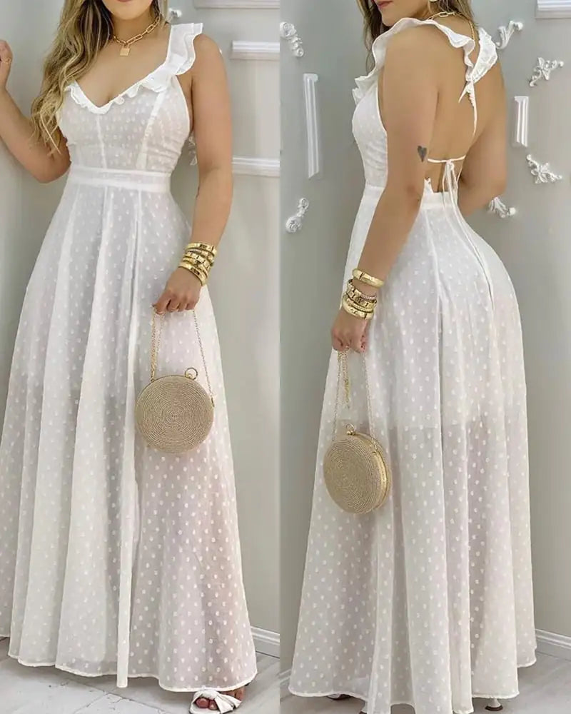 Robe dos nu à bretelles de couleur unie
