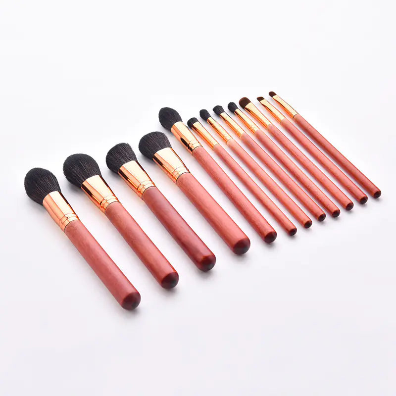 Ensemble de 12 pinceaux de maquillage avec pinceau à poudre et pinceaux en bois