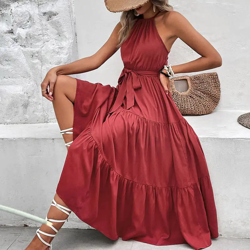 Robe dos nu de couleur unie pour femme