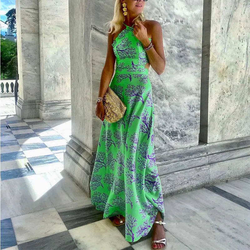 Robe midi imprimée dos nu pour femme