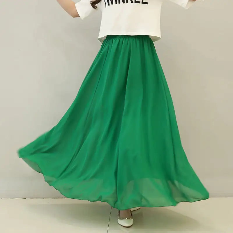 Jupe mi-longue taille haute en mousseline de soie
