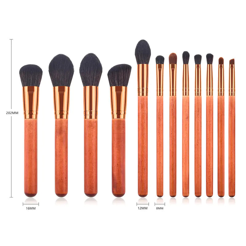 Ensemble de 12 pinceaux de maquillage avec pinceau à poudre et pinceaux en bois