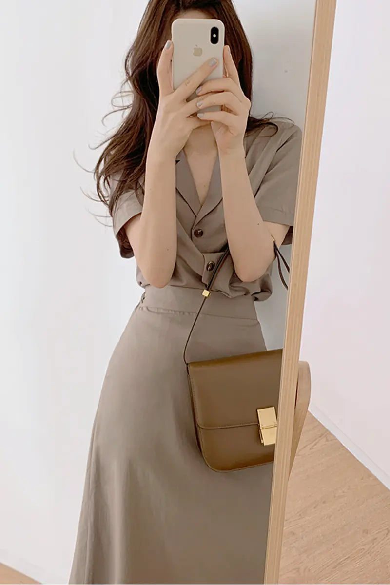 Ensemble deux pièces taille haute avec jupe pour femme