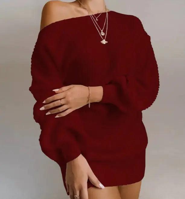Robe-pull tricotée à épaules dénudées