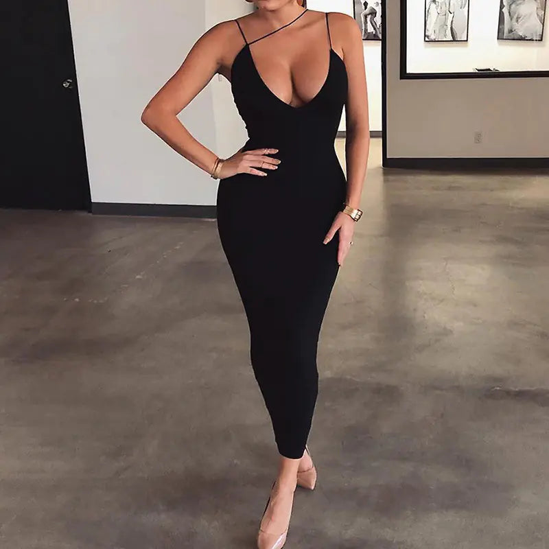 Robe moulante sensuelle à col en V et dos croisé