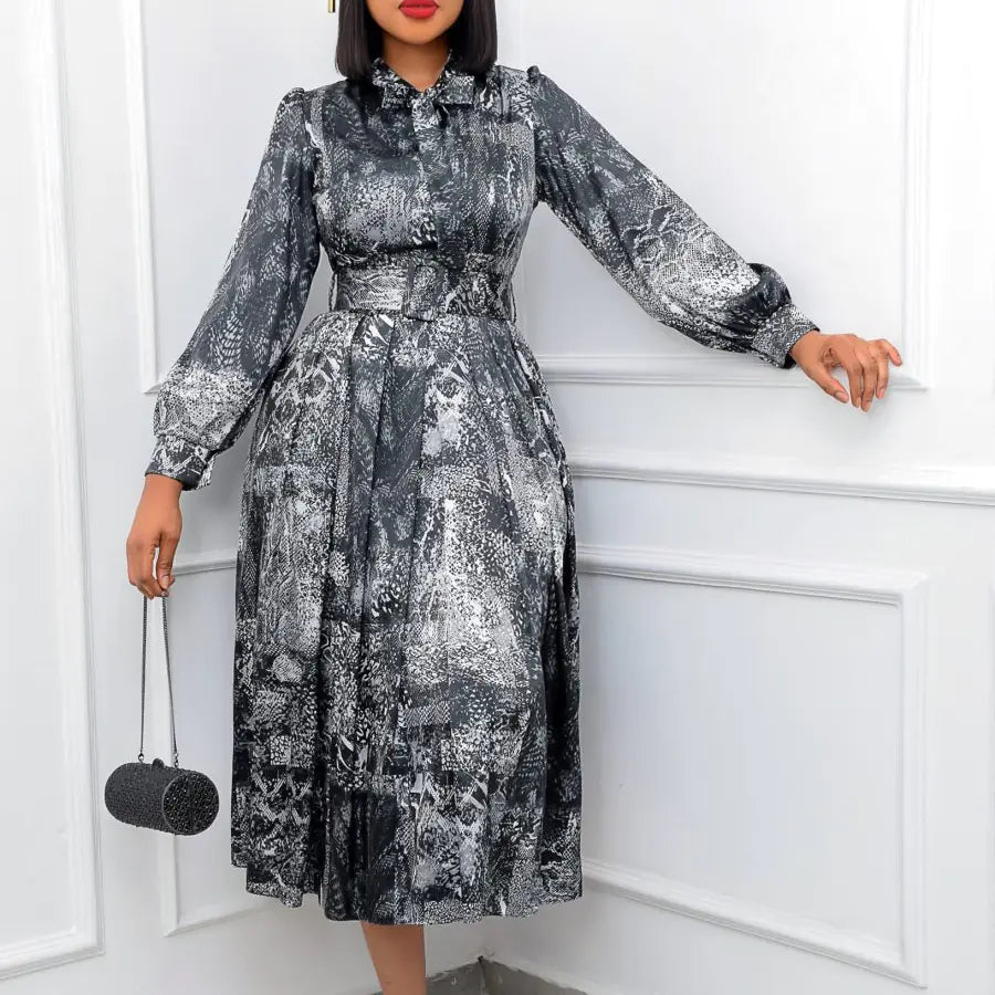 Robe de banquet à manches longues, taille haute et imprimé