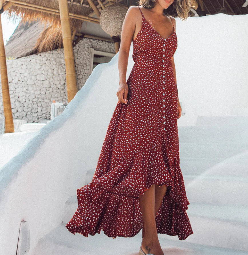 Robe de plage bohème à pois et volants