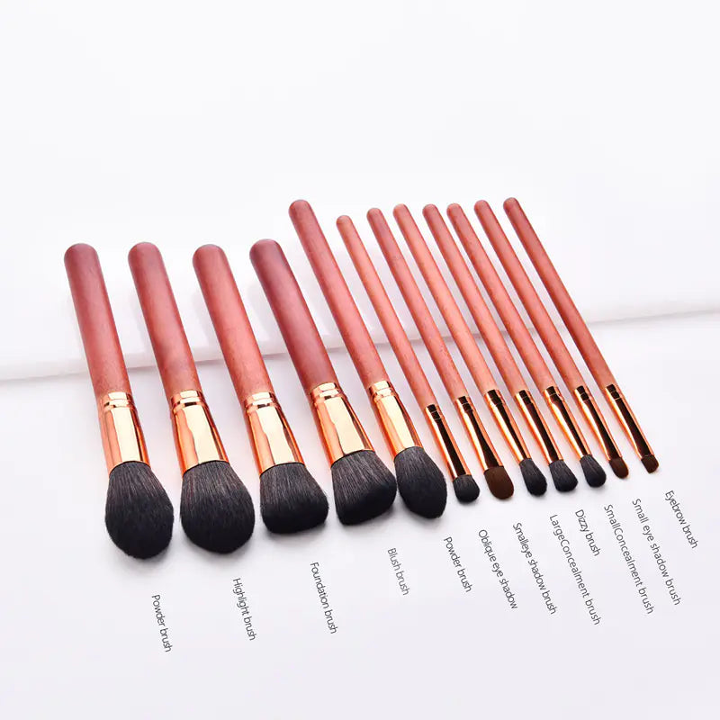 Ensemble de 12 pinceaux de maquillage avec pinceau à poudre et pinceaux en bois
