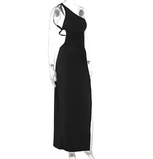 Robe longue fendue dos nu à lacets