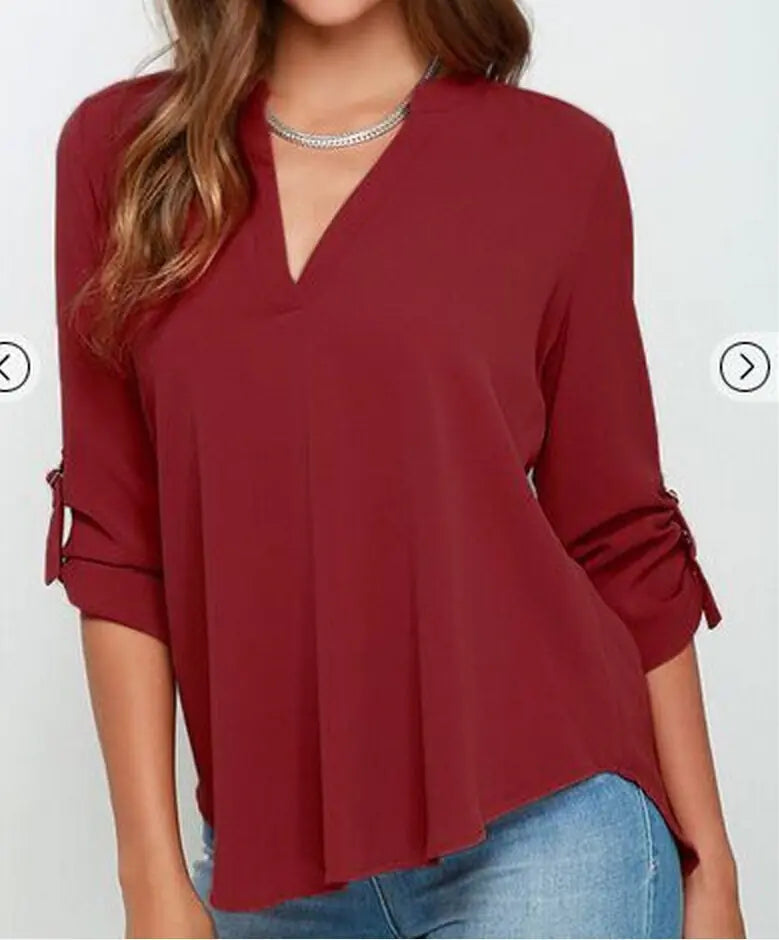 Chemisier en mousseline froissé à col en V pour femme grande taille