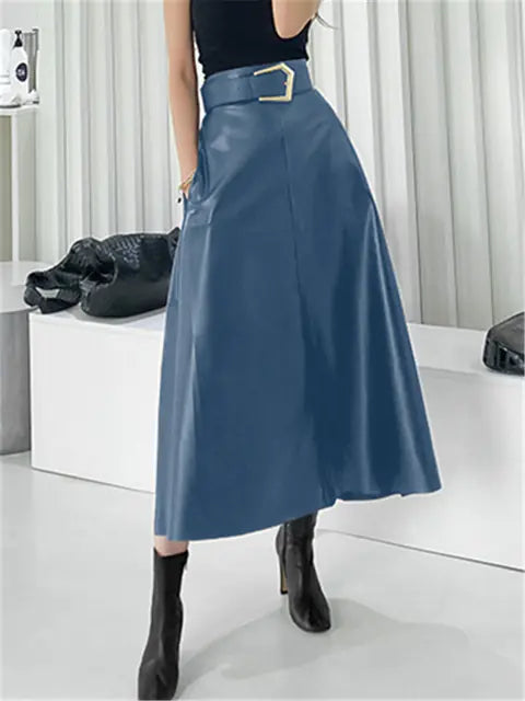 Jupe longue classique en similicuir avec ceinture