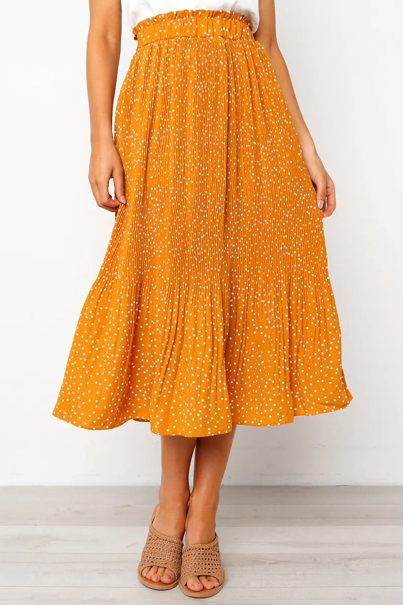 Jupe midi plissée à pois tendance avec poches