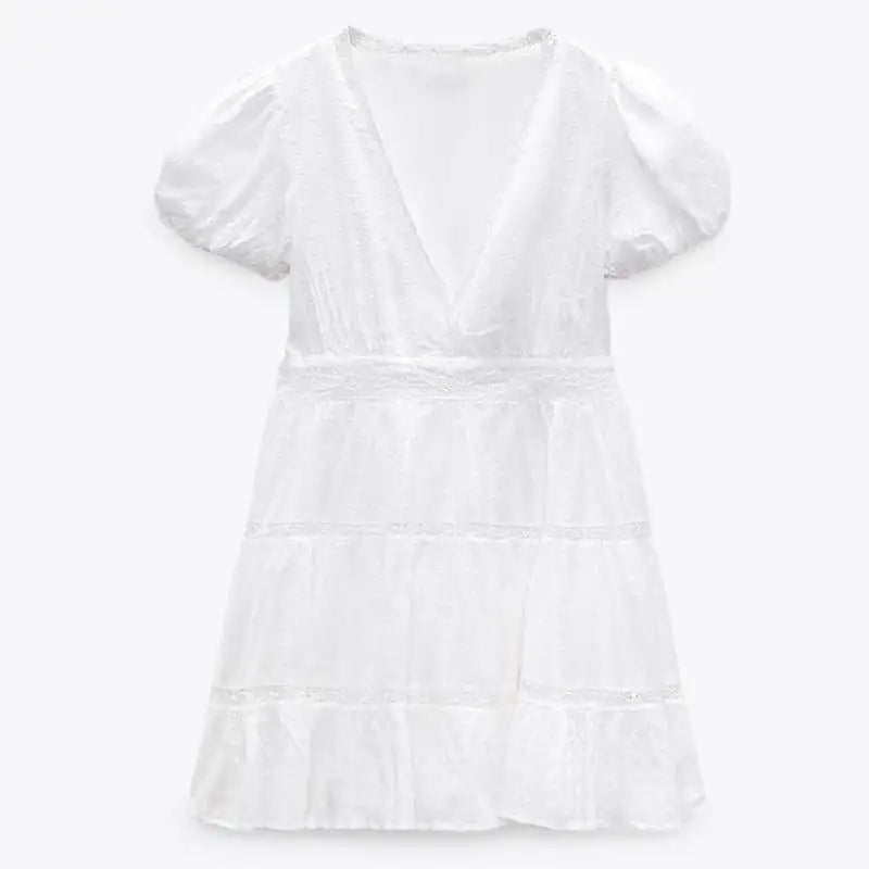 Robe d'été pour femme à manches bouffantes en dentelle