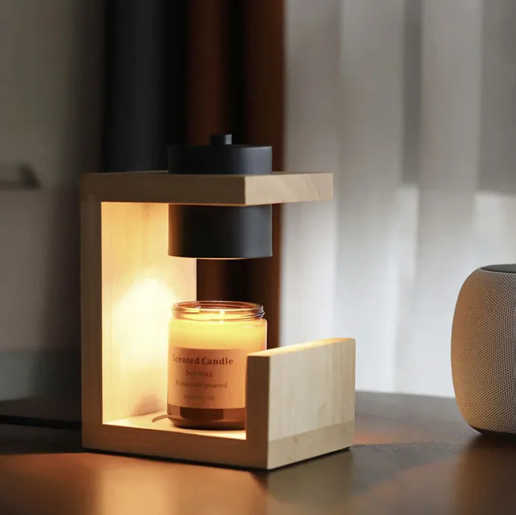 Lampe à bougie fondante en bois massif