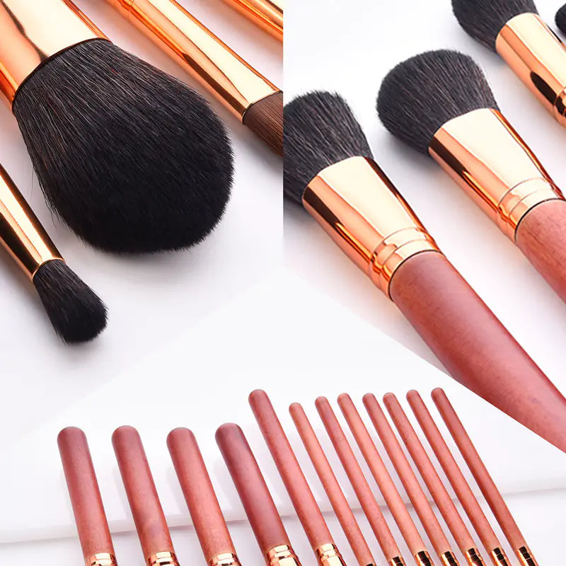 Ensemble de 12 pinceaux de maquillage avec pinceau à poudre et pinceaux en bois