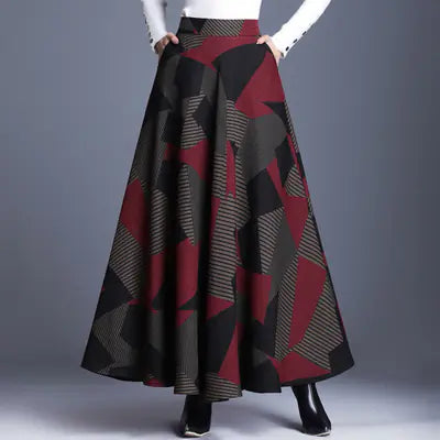 Jupe midi taille haute à carreaux