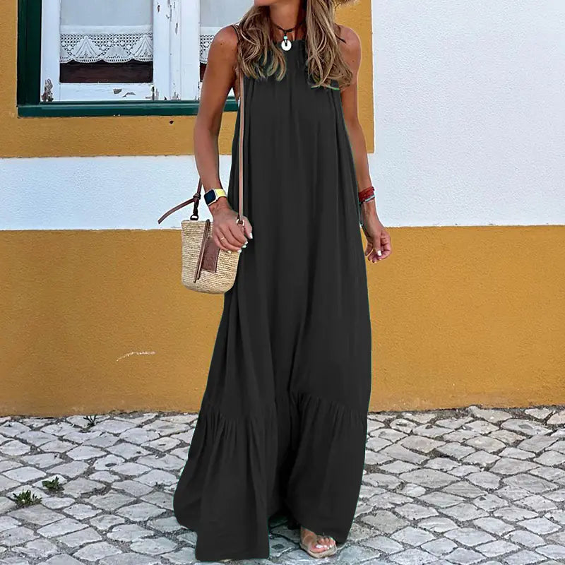 Robe dos nu sans manches de couleur unie