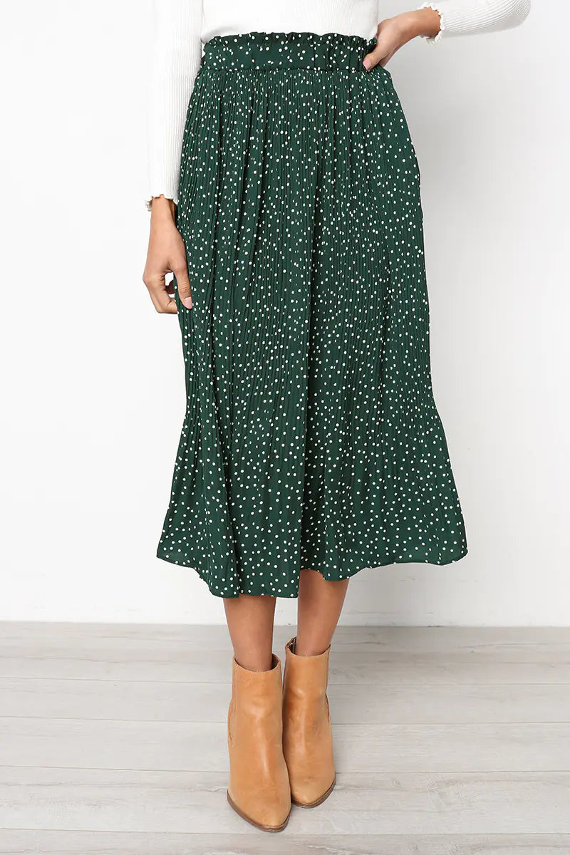 Jupe midi plissée à pois tendance avec poches