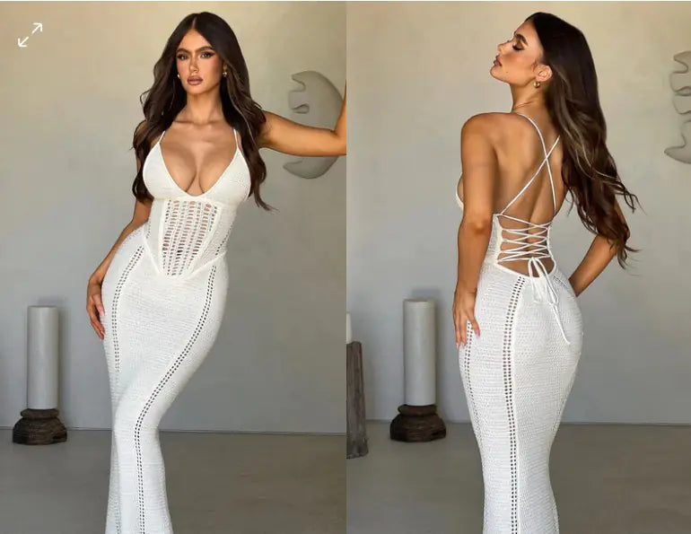 Robe longue tricotée dos nu
