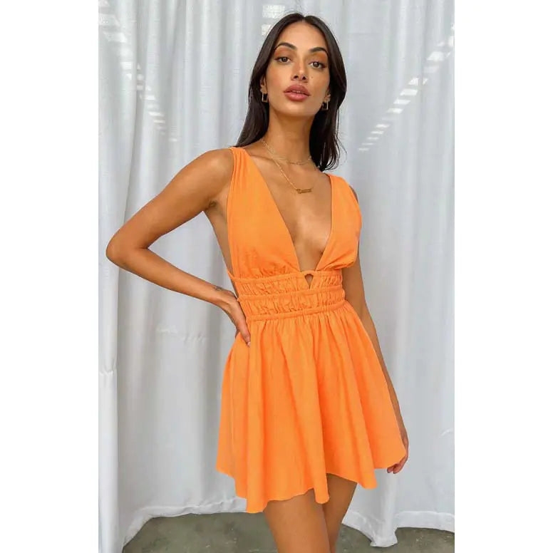 Robe dos nu à col en V pour femme