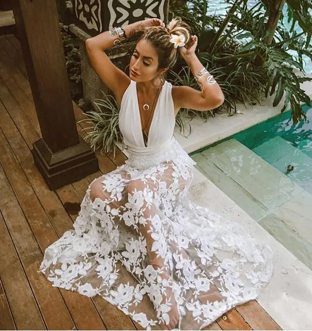 Robe longue en dentelle