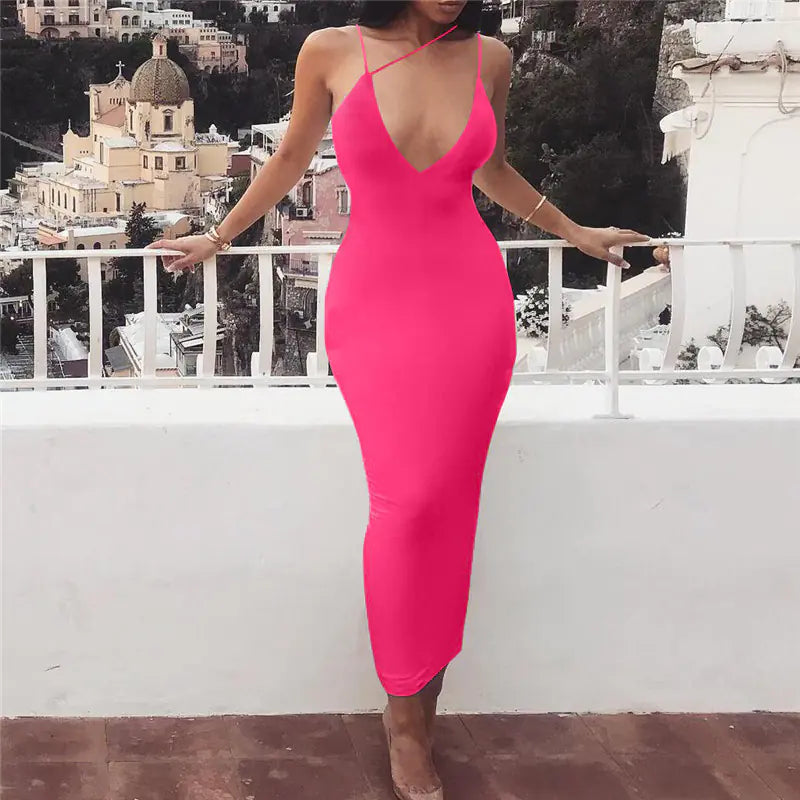 Robe moulante sensuelle à col en V et dos croisé