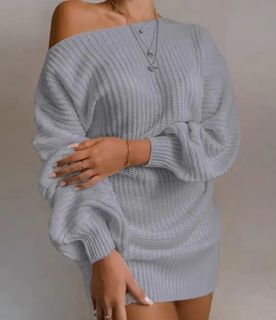 Robe-pull tricotée à épaules dénudées