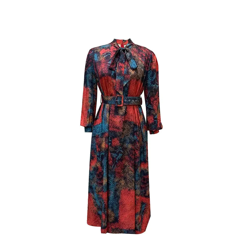 Robe de banquet à manches longues, taille haute et imprimé
