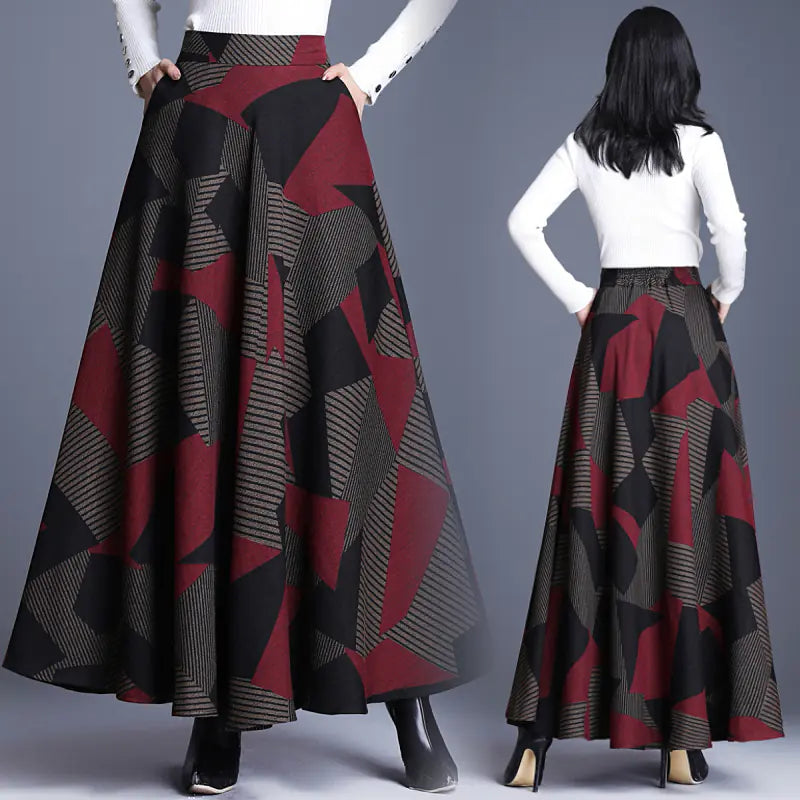 Jupe midi taille haute à carreaux