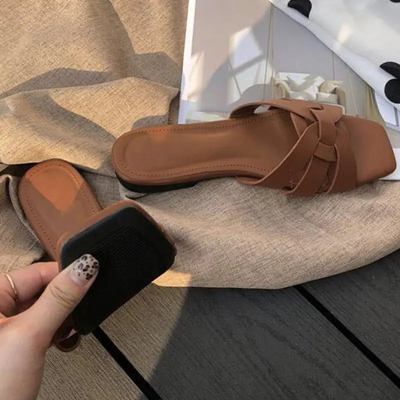 Sandales plates décontractées à bout ouvert pour femmes, pantoufles de plage