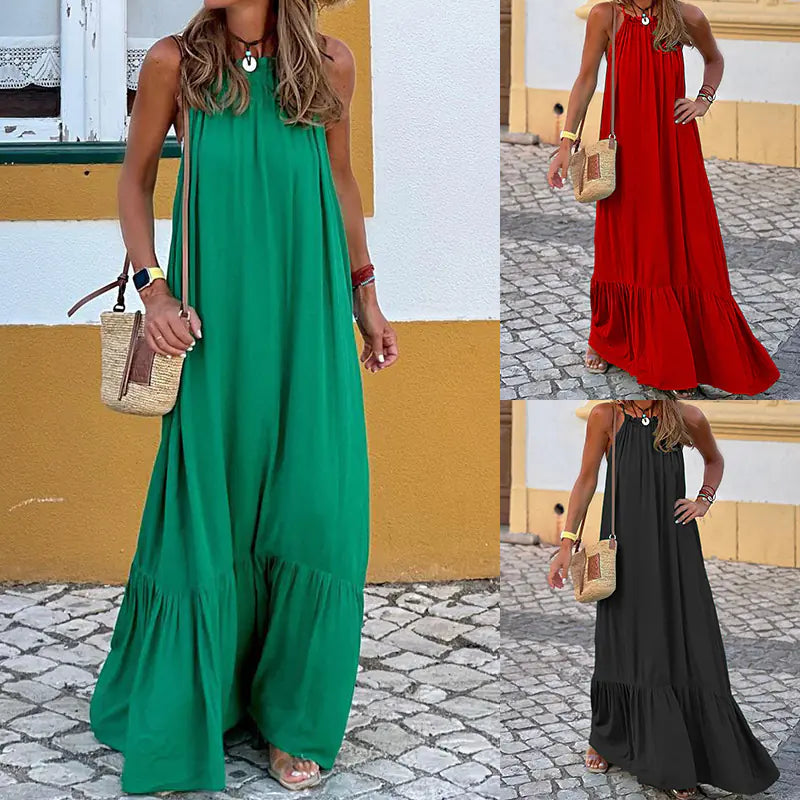 Robe dos nu sans manches de couleur unie