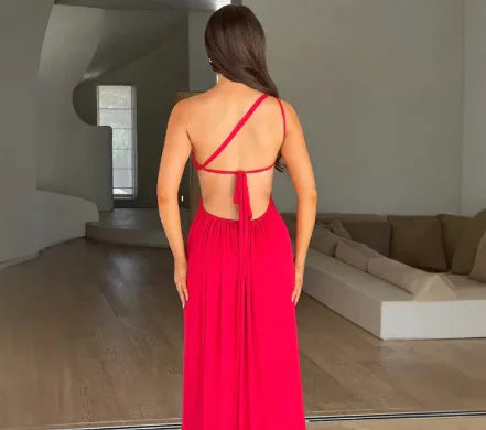 Robe longue fendue dos nu à lacets