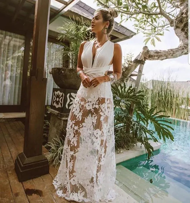 Robe longue en dentelle