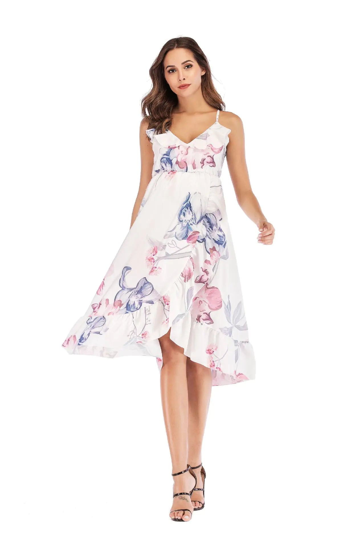 Robe de maternité à imprimé floral et ourlet à volants