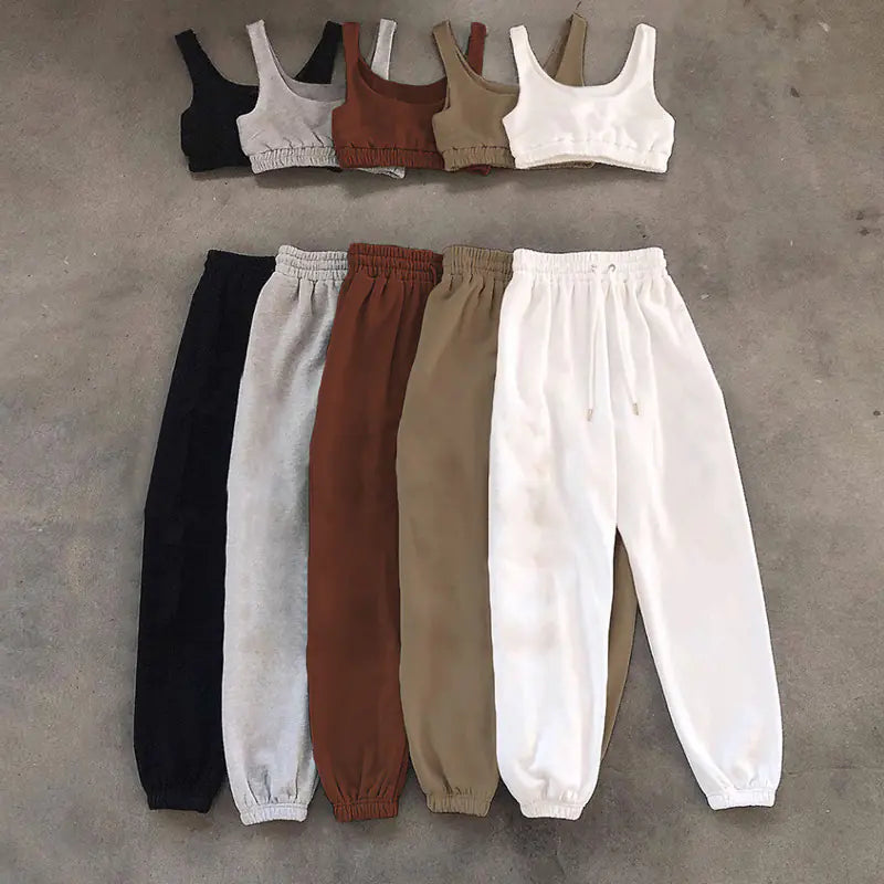 Ensemble deux pièces décontracté pour femme, haut court et pantalon