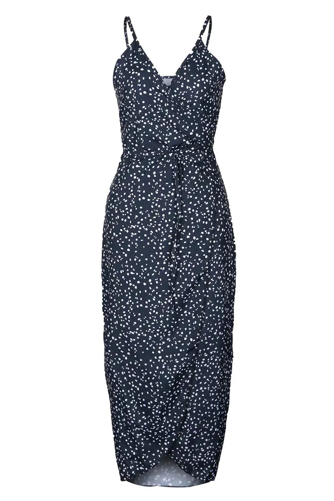 Robe sans manches à imprimé floral et col en V profond avec fente